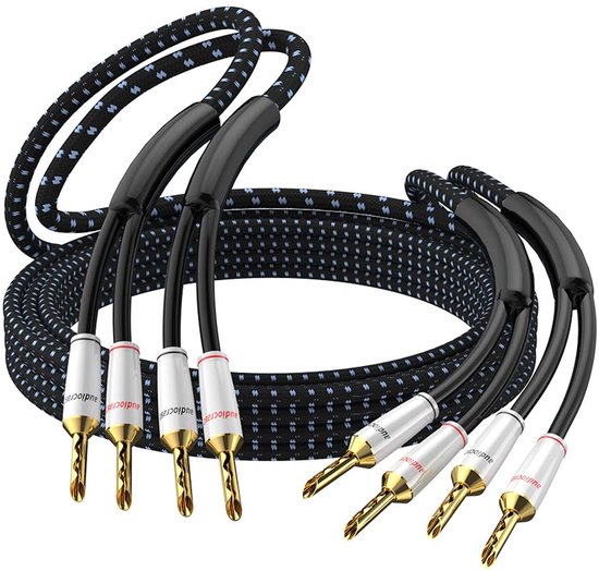 1 paar high-end luidsprekerkabels OFC, verzilverd met banaanstekker, hifi-luidsprekerkabel voor thuisbioscoop, versterker, luidspreker, hifi-systeem (2 m)