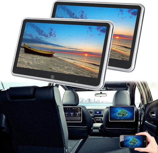 10 1 Inch Auto Hoofdsteun Display Telefoon Spiegelen Achterbank MP5 Video Speler Ondersteunt FM 1080P USB Koptelefoonaansluiting Speaker 9 Talen HD Achterbank Entertainment Monitor 2PCS