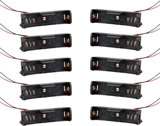 10 Stks 1.5 V 1 x AA Plastic Cell Batterij Houder Case Batterij Opbergdoos met Draad Leads