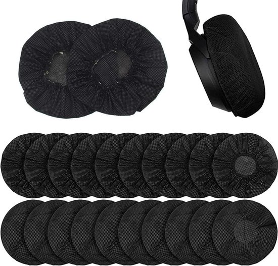 100 stuks rekbare wegwerp-oorkussens voor de meeste hoofdtelefoons met 8,5 tot 11 cm oorkussens (zwart)