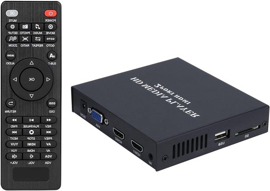 1080P Mediaspeler, Draagbare MP4-speler voor Video/Foto/Muziek Ondersteuning USB Drive/SD-kaart/HDD/Dual HDMI Outpus