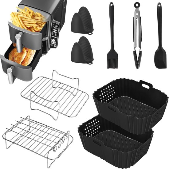 13-delige Air Fryer Accessoires Set - Siliconen Liner, Grill Rack, Voedsel Clip en meer van Modernhome
