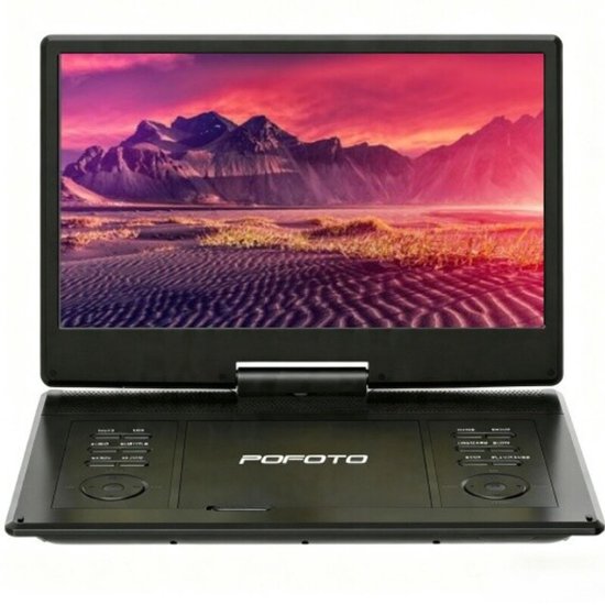 15,7 inch Draagbare dvd-speler met 14,1 inch HD draaibaar scherm, 6 uur oplaadbare batterij, ondersteuning voor Sync TV, USB, SD-kaart en meerdere schijfformaten, dubbele luidspreker