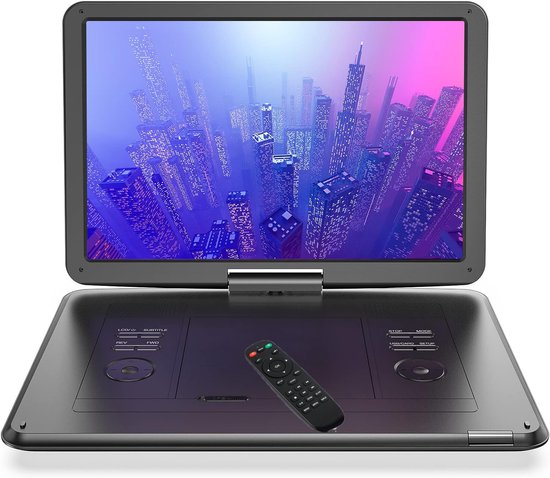 17,5'‘ Draagbare DVD Speler Auto met 15,6’' draaibaar HD-scherm, 6 uur batterijduur, ondersteunt meerdere formaten/SD/USB, tv/projector-synchronisatie, schokbestendig & opslagfunctie, stereoluidsprekers
