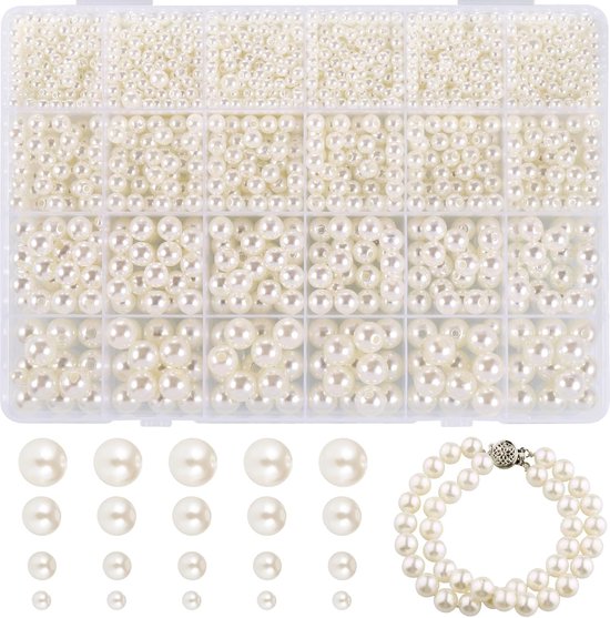 1890 Stuks Witte Parelkralen voor Sieraden Maken - Ronde Glanzende Kralen 4/6/8/10 mm van TRANSINO.