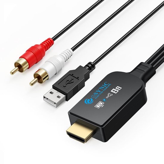 192KHz Audio Converter Kabel van eARC/ARC HDMI naar RCA voor HDTV naar Speakers en Hoofdtelefoons, Ondersteunt CEC Afstandsbediening, 1.5m, L/R Uitgang, PCM 2CH, Geluidskwaliteit Verbeteren