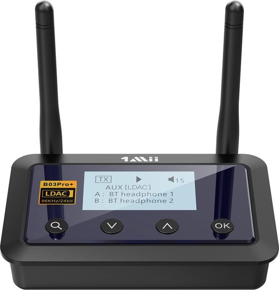 1Mii B03Pro+ HiFi Stereo Bluetooth 5.0 Transmitter TV, AptX Low Latency & HD Bluetooth-ontvanger voor stereo-installatie met gecertificeerde LDAC en LCD-display voor tv-thuistereo-installatie van Merkloos