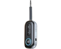 2-in-1 Bluetooth 5.3 Auto Audio Adapter - 3.5mm AUX Zender en Ontvanger - 14 uur - USB-C Oplaadbaar - zwart
