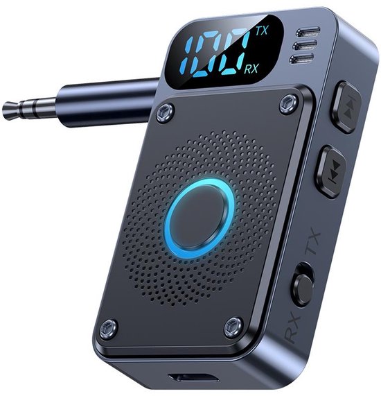 2-in-1 Bluetooth 5.4 Auto Audio Adapter - 3.5mm AUX Zender en Ontvanger - TX en RX - USB-C Oplaadbaar - zwart