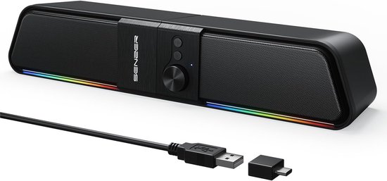 2-in-1 Bluetooth PC Luidsprekers met RGB Licht - Soundbar voor Monitor & Desktop