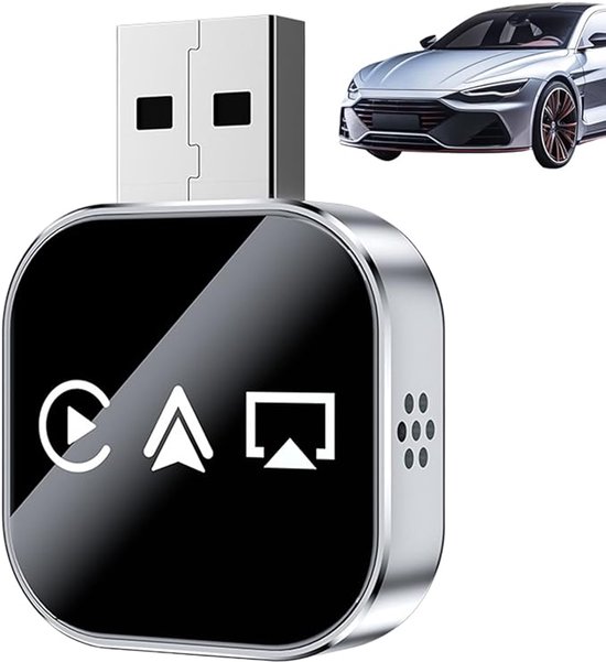 2-in-1 draadloze CarPlay-adapter ondersteunt smartphoneschermspiegeling, compact en plug-and-play, Geschikt voor iOS 10+ en voertuigen vanaf 2016 met bekabelde CarPlay van Merkloos