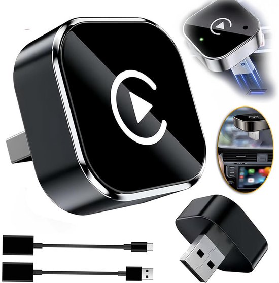 2-in-1 Draadloze CarPlay en Android Auto Adapter - Android Auto Dongle - USB/Type C - Plug & Play CarPlay - Dongle Converteert Bedraad Naar Draadloos - Snelle Automatische Verbinding - Geen Vertraging - Compact - Geschikt Voor iOS en Android auto van Carlinkit