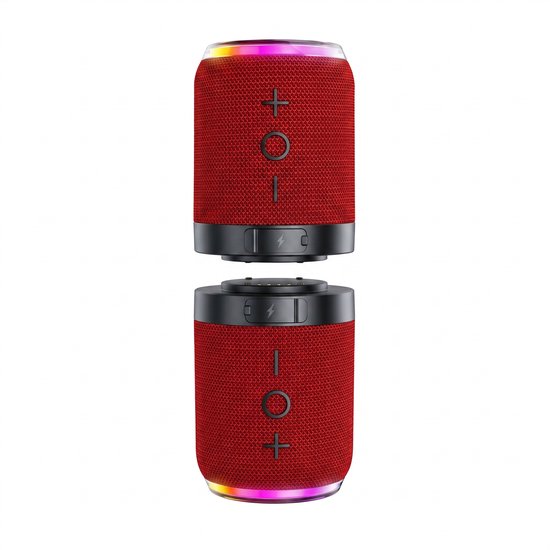2-in-1 Magnetische Bluetooth Speaker - Splitsbare Draadloze Luidspreker - Bluetooth 5.4 & TWS - RGB LED Verlichting - 2000mAh Batterij - Rood