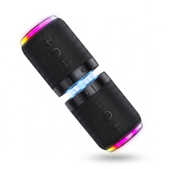 2-in-1 Magnetische Bluetooth Speaker - Splitsbare Draadloze Luidspreker - Bluetooth 5.4 & TWS - RGB LED Verlichting - 2000mAh Batterij - Zwart