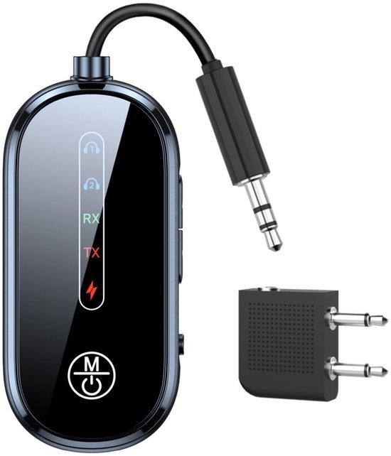 2-in-1 transceiver 5.4 draadloze vliegtuigadapter, gebruikt met 3,5 mm Bluetooth-hulpadapter voor vliegtuigen van Zeerkeer