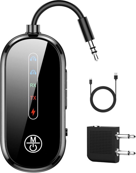 2-in-1 transceiver - Bluetooth Transceiver - 5.4 draadloze vliegtuigadapter - 3,5 mm AUX - Geschikt voor TV, Laptop, Auto, Tablet & Vliegtuig van Merkloos