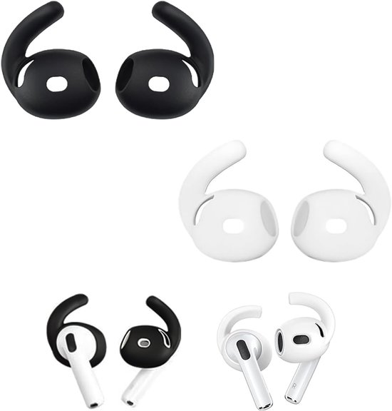 2 paar oorhaken voor AirPods 4, anti-slip siliconen oorhoezen voor AirPods 4e generatie (2024), sport oorhaken voor hardlopen, fietsen, joggen en wandelen, comfortabele veilige pasvorm, zwart-wit