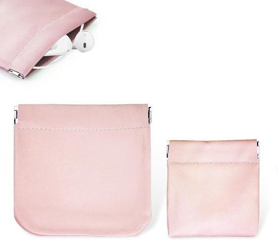 2-pack hoofdtelefoon draagtas, PU leren opbergtas, draagbare waterdichte oordopjes beschermhoes, universele hoofdtelefoon beschermhoes voor hoofdtelefoons, sleutels, USB-sticks en sieraden (roze)