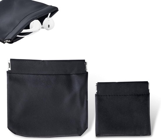 2-pack hoofdtelefoon draagtas, PU leren opbergtas, draagbare waterdichte oordopjes beschermhoes, universele hoofdtelefoon beschermhoes voor hoofdtelefoons, sleutels, USB-sticks, sieraden (zwart)