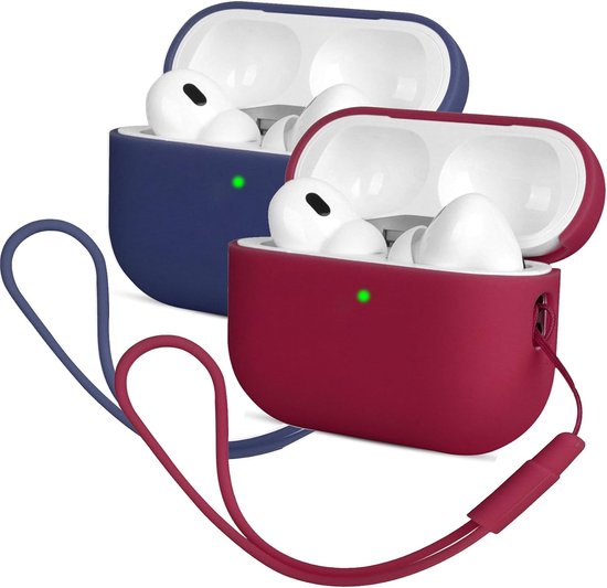 2 stuks Compatibel met Airpods Pro 2e generatie hoes 2022, ultradun, Siliconen hoes stootvaste zachte beschermhoes voor Airpods Pro 2, wijnrood/donkerblauw