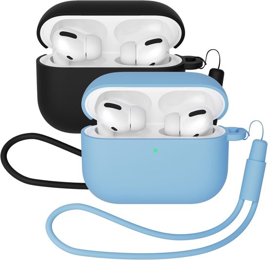 2 stuks hoes compatibel met AirPods Pro 3 (2025), beschermende siliconen hoes voor AirPods Pro 3e, zachte huid voorkant led zichtbaar siliconen hoesje (zwart+hemelsblauw)