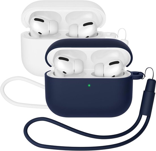 2 stuks Mocarheri hoes compatibel met AirPods Pro 3 (2025), beschermende siliconen hoes voor AirPods Pro 3e, zachte huid voorkant led zichtbaar siliconen hoesje (wit/donkerblauw)