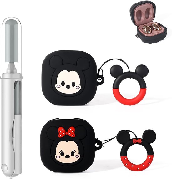(2 stuks + reinigingspen) XMBYGY siliconen hoes voor Galaxy Buds FE (2023) / Buds2 Pro (2022) / Buds 2 (2021) / Buds Pro (2021) / Buds Live (2020) Beschermhoes met 3-in-1 reinigingsborstel pen