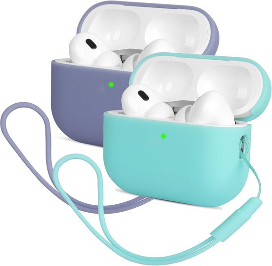 2 stuks Siliconen hoes Compatibel met Airpods Pro 2 Generation hoes 202, Ultra-Thin, zachte bescherm hoes voor Airpods Pro 2, mintgroen/lavendel