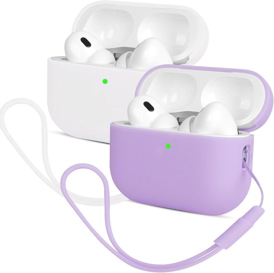 2 stuks Siliconen hoes compatibel met Airpods Pro 2e generatie hoes 2022, Ultra-Thin, zachte beschermhoes voor Airpods Pro 2, LED vooraan zichtbaar (Wit/Paars)