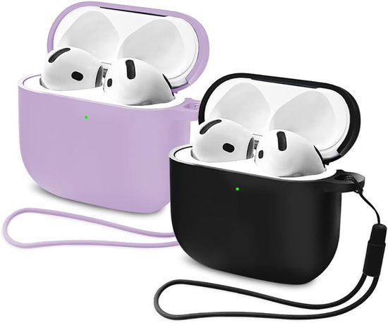 2 x beschermhoes compatibel met AirPods 4 Gen (2024), siliconen stootvaste beschermhoes, volledige bescherming (paars/zwart)