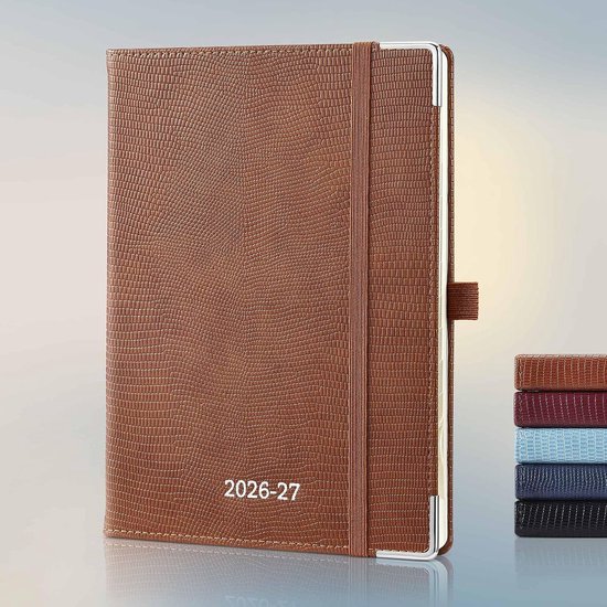 2026 2027: Weekagenda A5 Boekagenda(21,9 x 16,2cm) Schoolagenda 18 Maanden Horizontale Weekplanner van Jul.2026 tot Dec.2027, 80 Grams Papier, Luxe Geklede PU-Leren Kaft, Bruin
