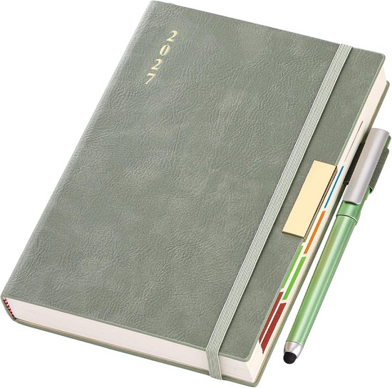 2027 Dagboek A5, pagina per dag, dagboek 2027 van januari tot dec, volledige jaarplanner 2027, harde kaft, dagelijkse planner met kleurrijke maandelijkse tabbladen, pen, penlus, binnenzak, bladwijzers