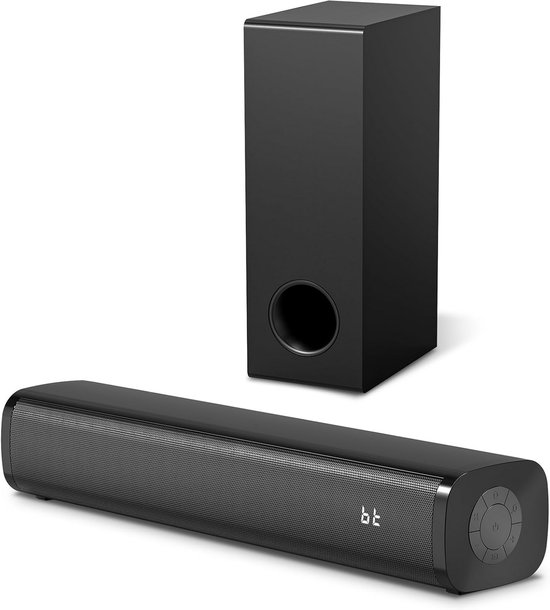 2.1 Soundbar met Bedrade Subwoofers en Kleurrijke Achtergrondverlichting voor TV en Thuisbioscoop