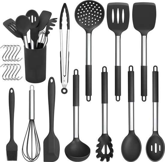 22-delige siliconen keukenhulpset - hittebestendig kookgerei met roestvrijstalen handgreep van $