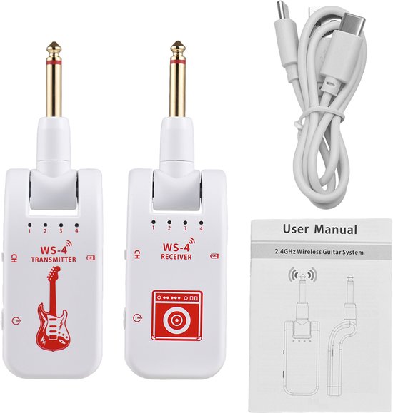 2.4G Draadloos Gitaarsysteem Oplaadbaar - Transmitter & Receiver Set - Real-time Signaaloverdracht - Wit van Merkloos