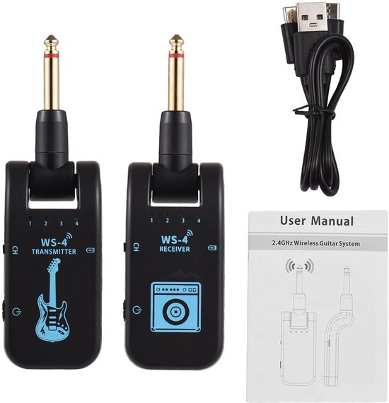 2.4G Draadloos Gitaarsysteem Oplaadbaar - Transmitter & Receiver Set - Real-time Signaaloverdracht - Zwart van Merkloos