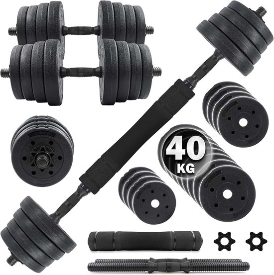 2in1 Dumbbell & Barbell Set 30kg / 40kg | Gewicht Schijven - Gewichten - Bars | Verstelbare Dumbbells voor Krachttraining, Fitness, Home Gym