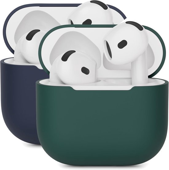 2PCS Mocarheri Siliconen hoes Compatibel met AirPods 4th Generation hoes 2024, Ultra-Thin, siliconen stootvaste zachte beschermhoes voor AirPods 4 (Donkergroen/Donkerblauw)
