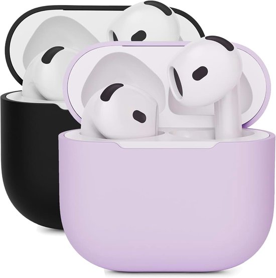 2PCS Mocarheri Siliconen hoes Compatibel met AirPods 4th Generation hoes 2024, Ultra-Thin, siliconen stootvaste zachte beschermhoes voor AirPods 4, LED vooraan zichtbaar (Zwart/Paars)