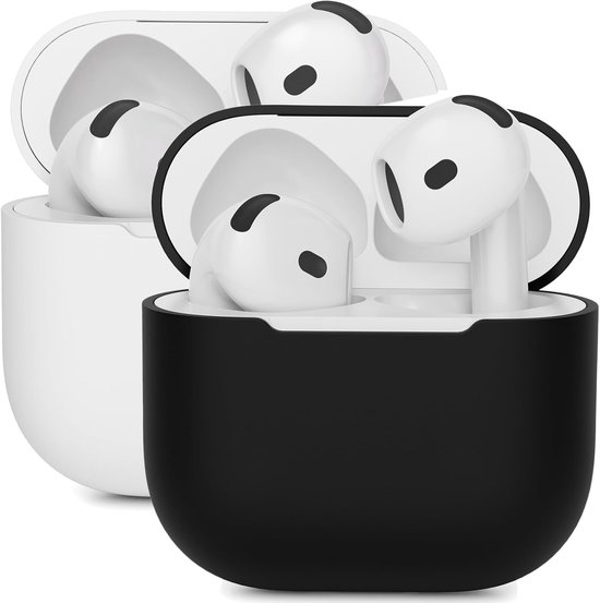2PCS Mocarheri Siliconen hoes Compatibel met AirPods 4th Generation hoes 2024, Ultra-Thin, siliconen stootvaste zachte beschermhoes voor AirPods 4, LED vooraan zichtbaar (Zwart/Wit)