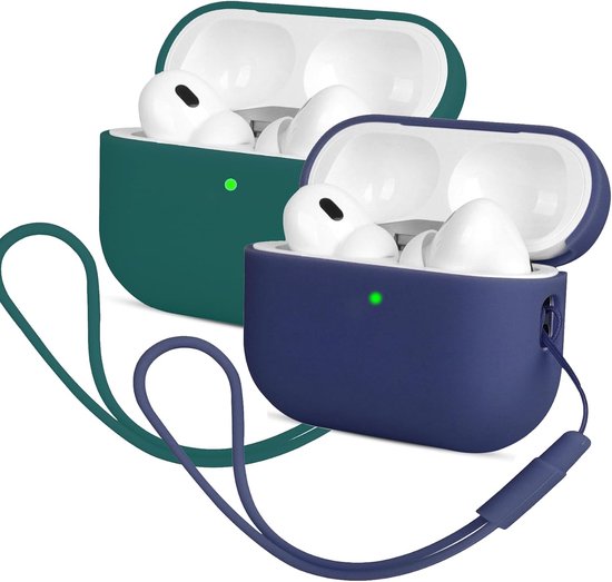 2PCS Mocarheri Siliconen hoes Compatibel met Airpods Pro 2 Generation hoes 2022, Ultra-Thin, siliconen stootvaste zachte beschermhoes voor Airpods Pro 2 (donkerblauw/donkergroen)