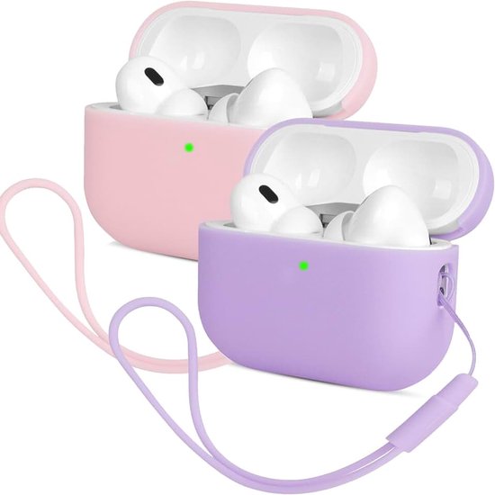 2PCS Mocarheri Siliconen hoes Compatibel met Airpods Pro 2e generatie hoes 2022, Ultra-Thin, zachte bescherm hoes voor Airpods Pro 2, LED vooraan zichtbaar (roze/lichtpaars)