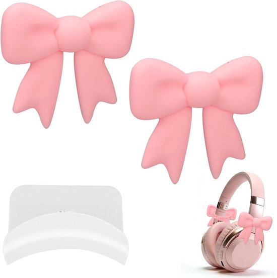 2st Roze Strikjes Koptelefoons Decoratie, Schattige Siliconen Roze Strikjes met Oorhaakje voor Vrouwelijke Gamers Cadeau