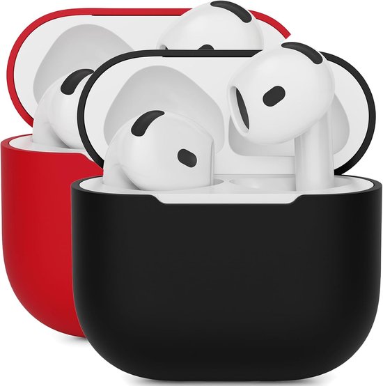 2X Mocarheri Siliconen hoes Compatibel met AirPods 4th Generation hoes 2024, Ultra-Thin, siliconen stootvaste zachte beschermhoes voor AirPods 4, LED vooraan zichtbaar (Zwart/Rood)