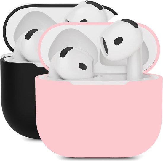 2X Mocarheri Siliconen hoes Compatibel met AirPods 4th Generation hoes 2024, Ultra-Thin, siliconen stootvaste zachte beschermhoes voor AirPods 4, LED vooraan zichtbaar (Zwart/Roze)