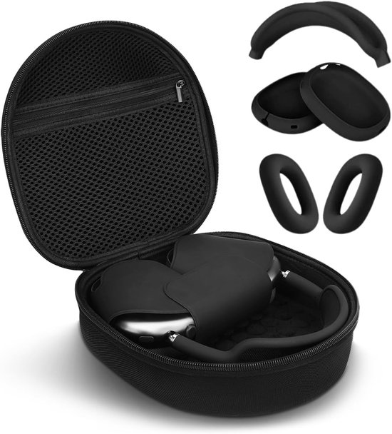 3-in-1 hoes, cover en draagtas voor Apple Airpods Max koptelefoon, anti-kras oorkussen/oorschelp/voorhoofdband-afdekking hoes accessoire voor Apple Airpod Max (zwart)