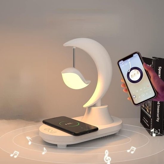 3-in-1 LED nachtlampje met bluetooth audio en draadloos opladen romantische kleurrijke sfeer nachtlampje aan het hoofdeinde (nb: bluetooth-luidspreker ondersteunt geen spraakfunctie) (maan) van Merkloos
