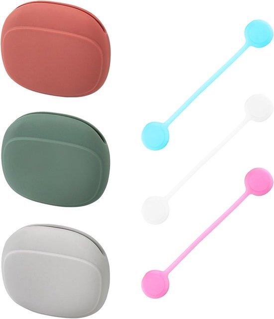 3 Oortelefoonopslagzakken En 3 Oortelefoonkabelverzamelaars, Mini Siliconen Oortelefoondoos, Eenvoudige Draagbare Opbergdoos, Magnetische Gegevenskabelorganisator.