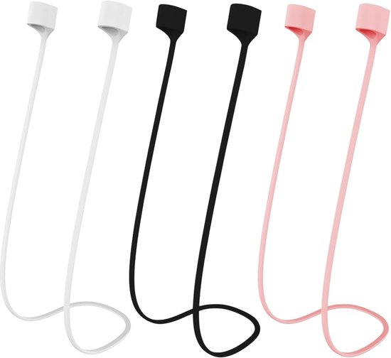 3 stuks AirPo-bevestigingsband, magnetische anti-verlies riemen, AirPo bandjes van zachte siliconen, compatibel met AirPo 1, 2, 3, 4; AirPo Pro 1, 2 (zwart/wit/roze)