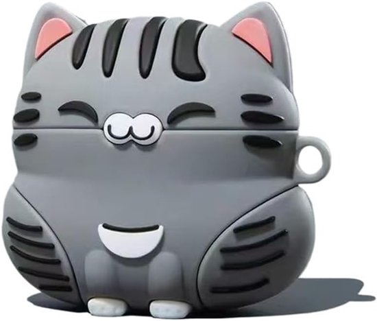 3D Cartoon Kat Design Oordopjes Hoesje voor Airpods 4 (2024), Kawaii Siliconen Hoofdtelefoon Beschermhoes voor Airpod 4e Gen voor Meisjes Jongens (grijs)